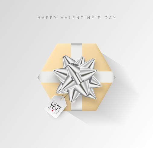 Valentijnsdag vector achtergrond. Kleurrijke verpakte geschenkdoos met lint