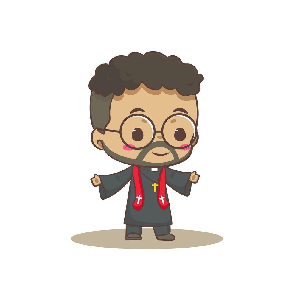 schattig priester of voorganger tekenfilm karakter illustratie. christen en Katholiek religie concept ontwerp. beroep illustratie. aanbiddelijk chibi stijl vector