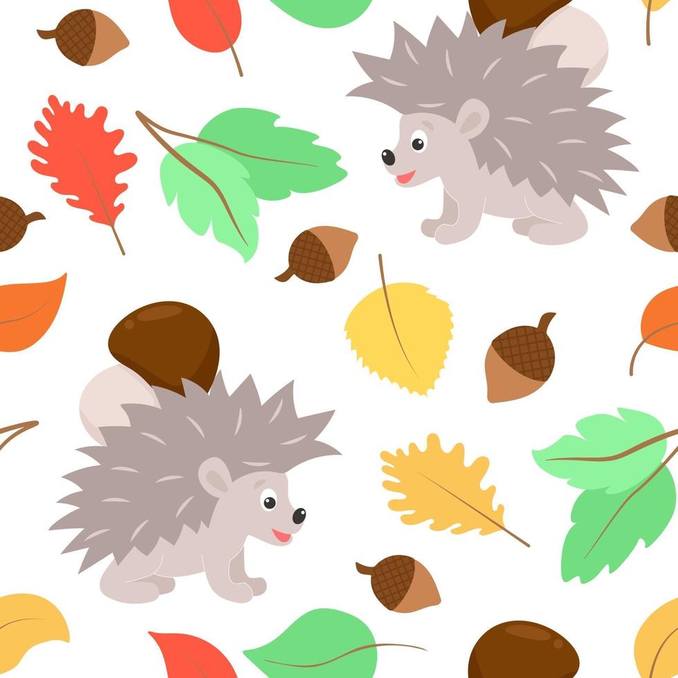 herfstpatroon egel draagt een paddenstoel en bladeren vallen vector