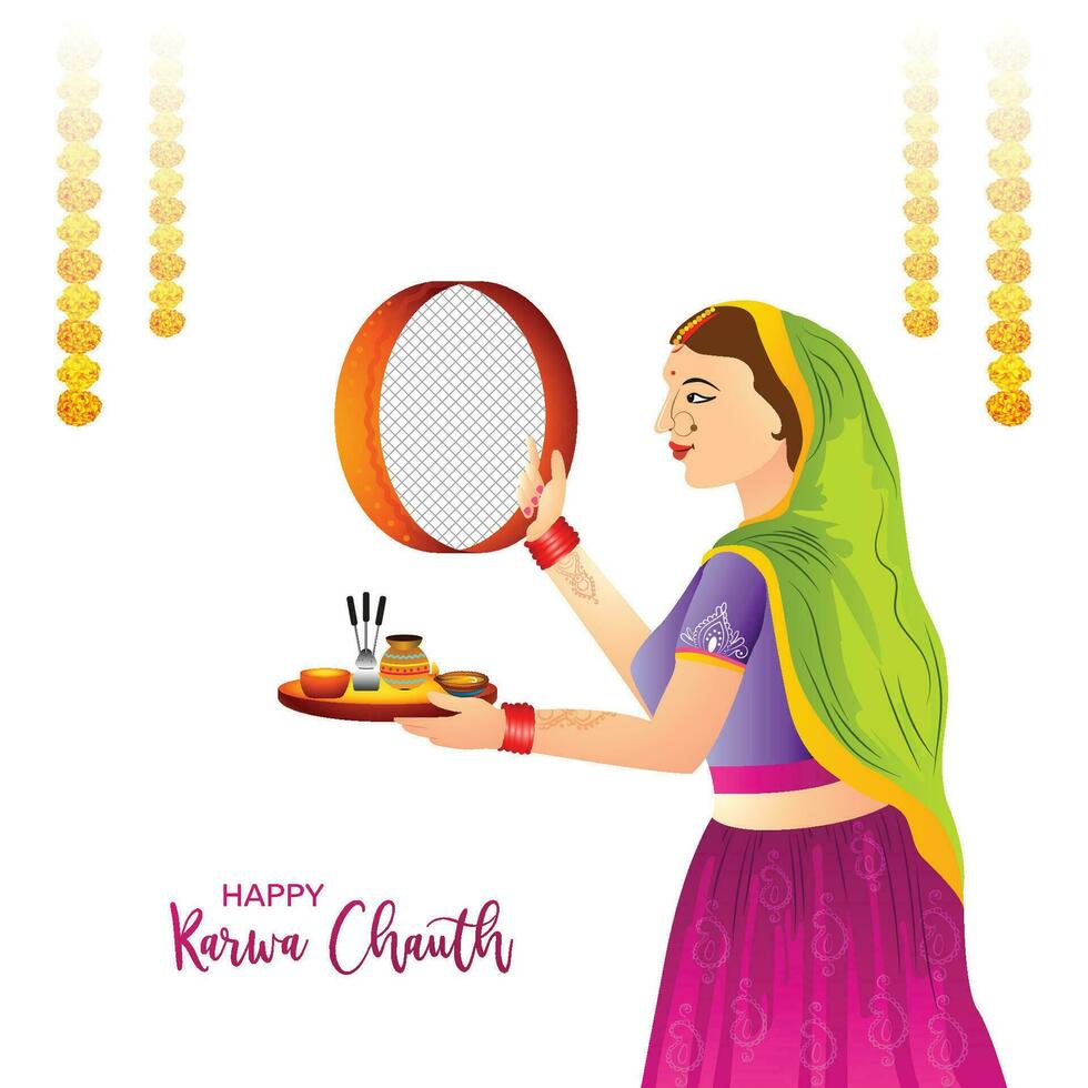 Indisch festival gelukkig karwa chauth viering achtergrond vector