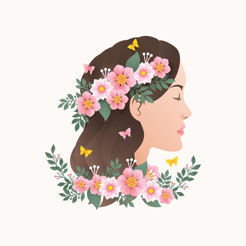 vrouw met bloemen decoratie ontwerp vectorillustratie vector