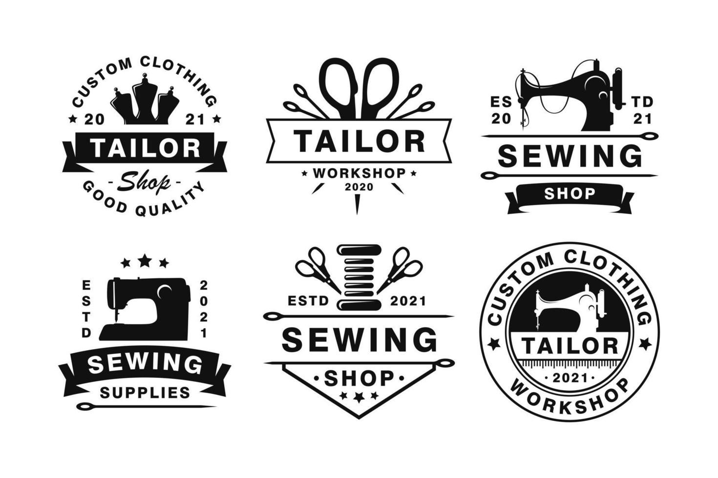 set vintage kleermakersbadges, emblemen en logo vector