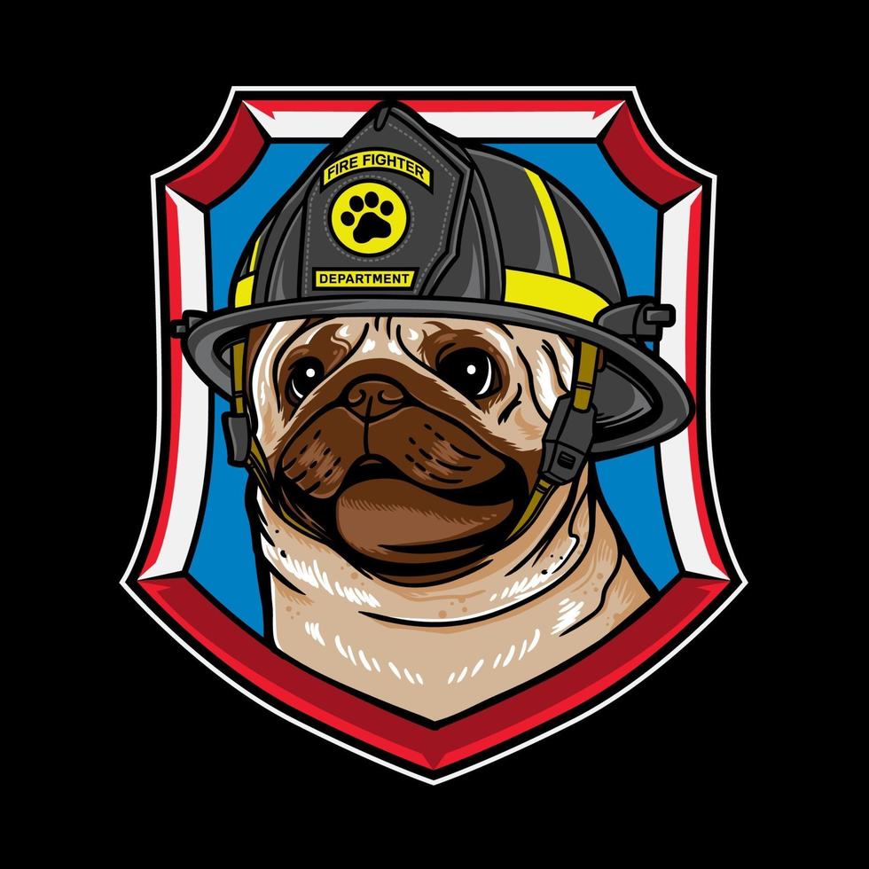 vector grafisch logo ontwerp mopshond cartoon vintage retro brandweerman