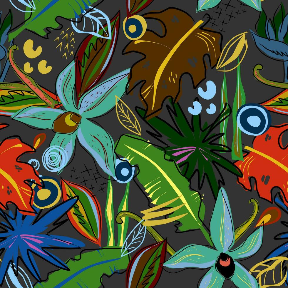 een kleurrijk patroon met tropisch planten en bladeren vector