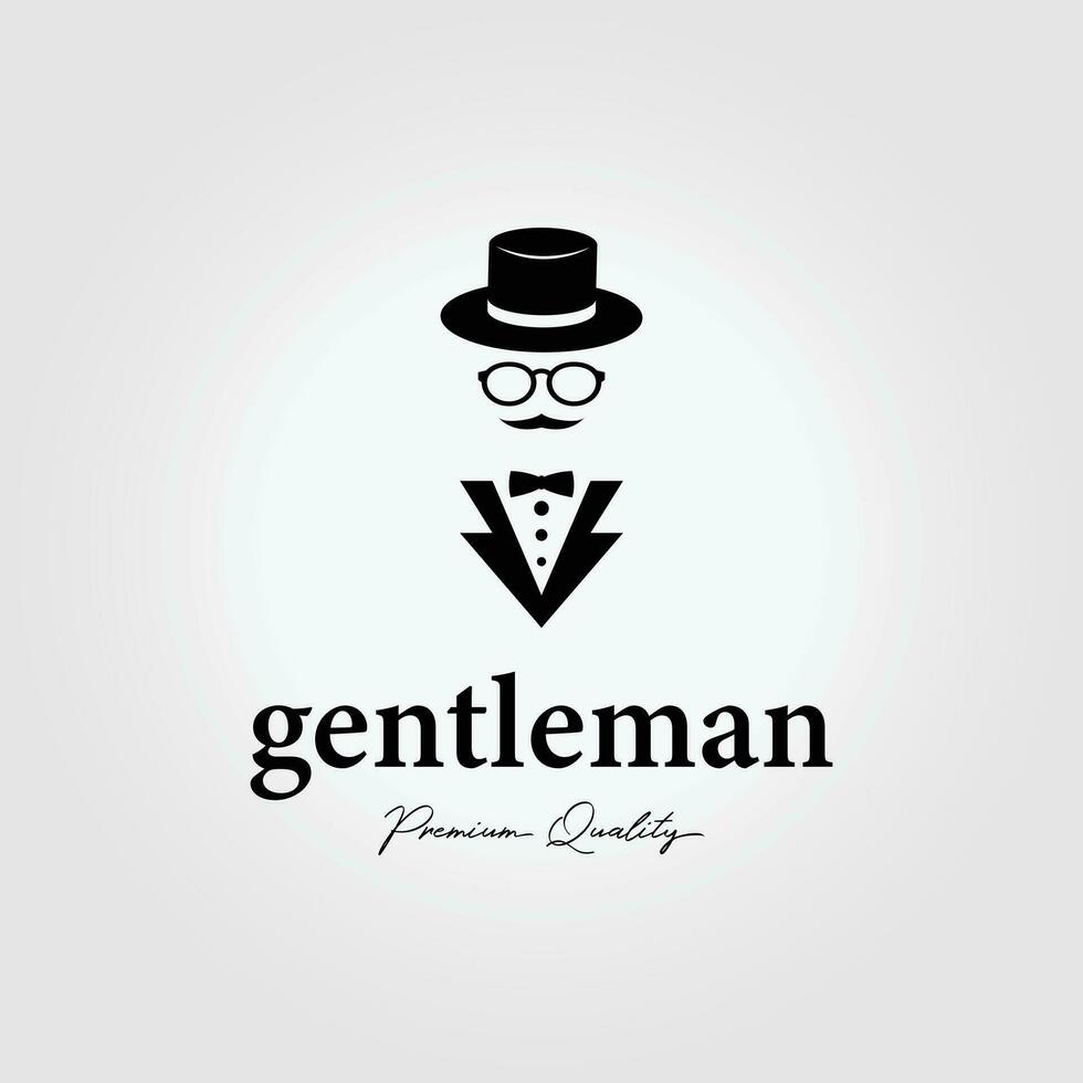 heer logo in een formeel pak met een hoed en bril, retro kleding stijl ontwerp illustratie vector