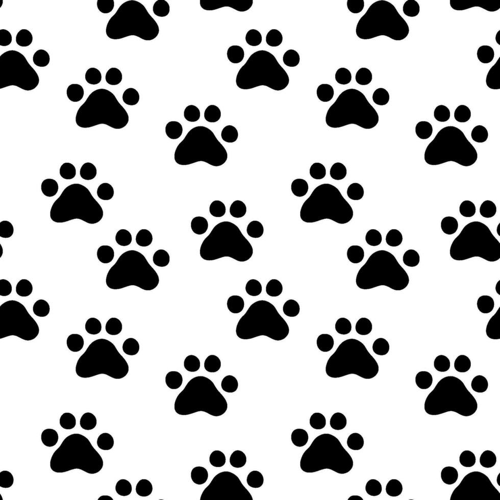 naadloos patroon met poot prints van kat of hond. schattig monochroom dierlijk achtergrond. vector
