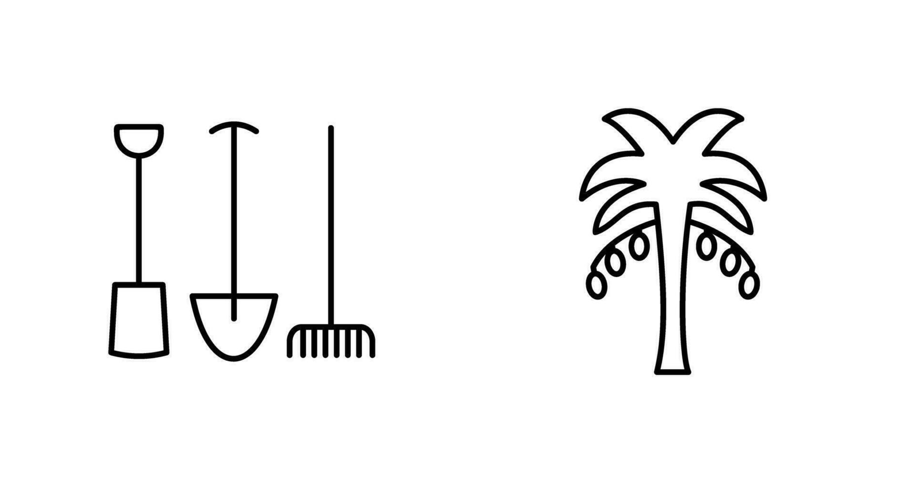 tuinieren gereedschap en palm boom icoon vector