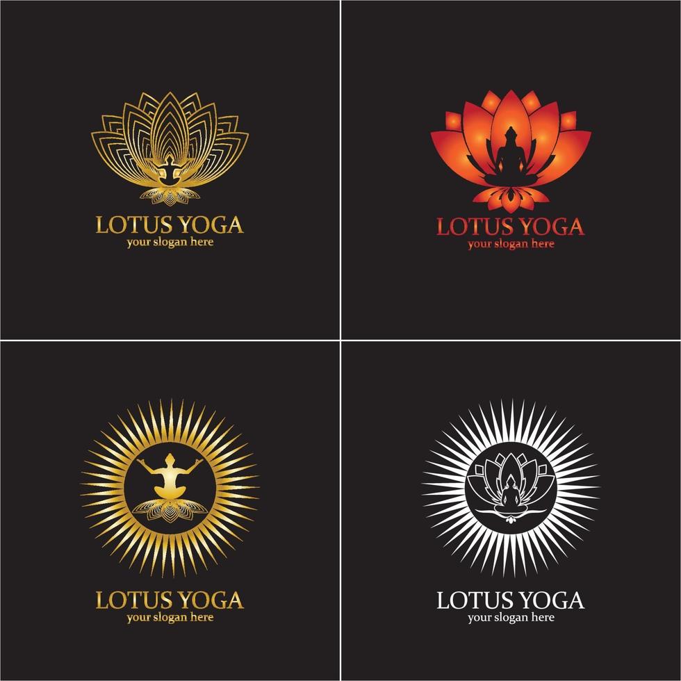 yoga logo-ontwerp, menselijke meditatie in lotusbloem vectorillustratie vector