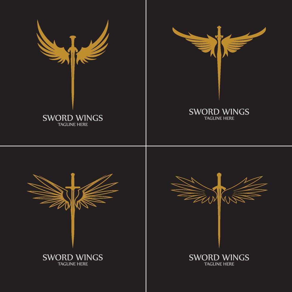zwaard met vleugels. gouden zwaard symbool op zwarte achtergrond. vector