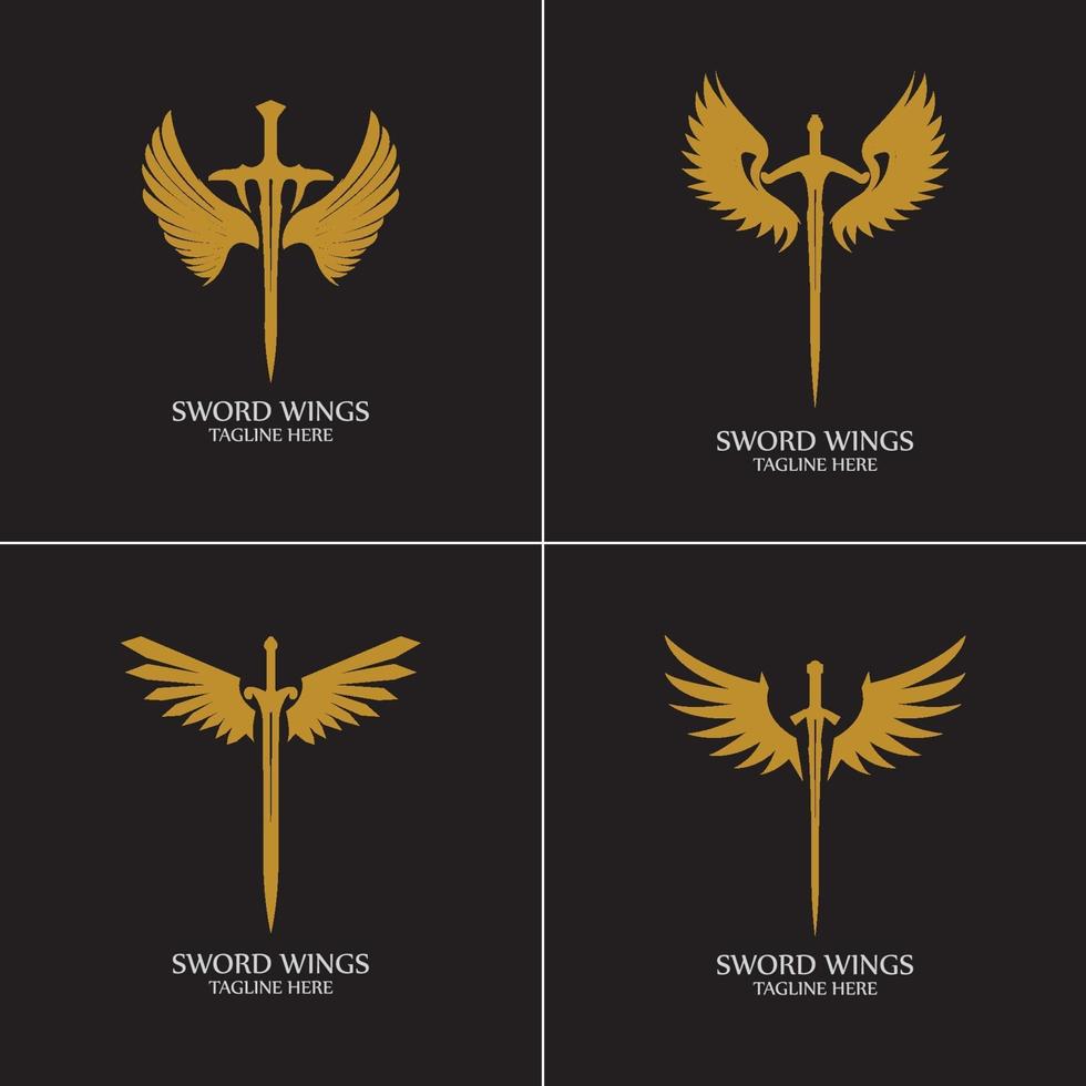 zwaard met vleugels. gouden zwaard symbool op zwarte achtergrond. vector