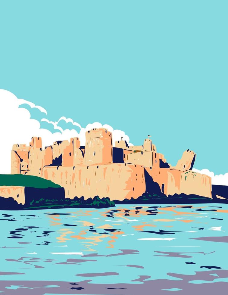 caerphilly kasteel in brecon beacons nationaal park art deco wpa vector