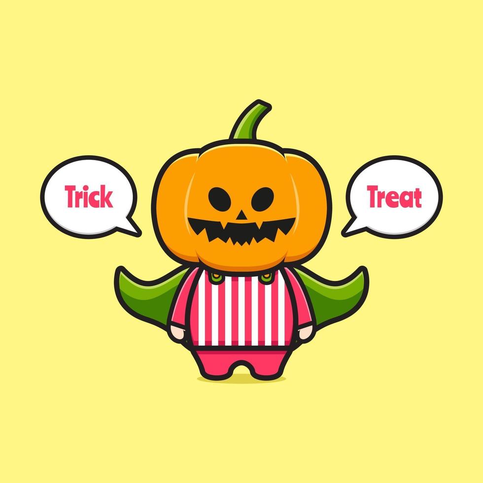 schattige pompoen halloween gezegde trick or treat cartoon icoon illustratie vector