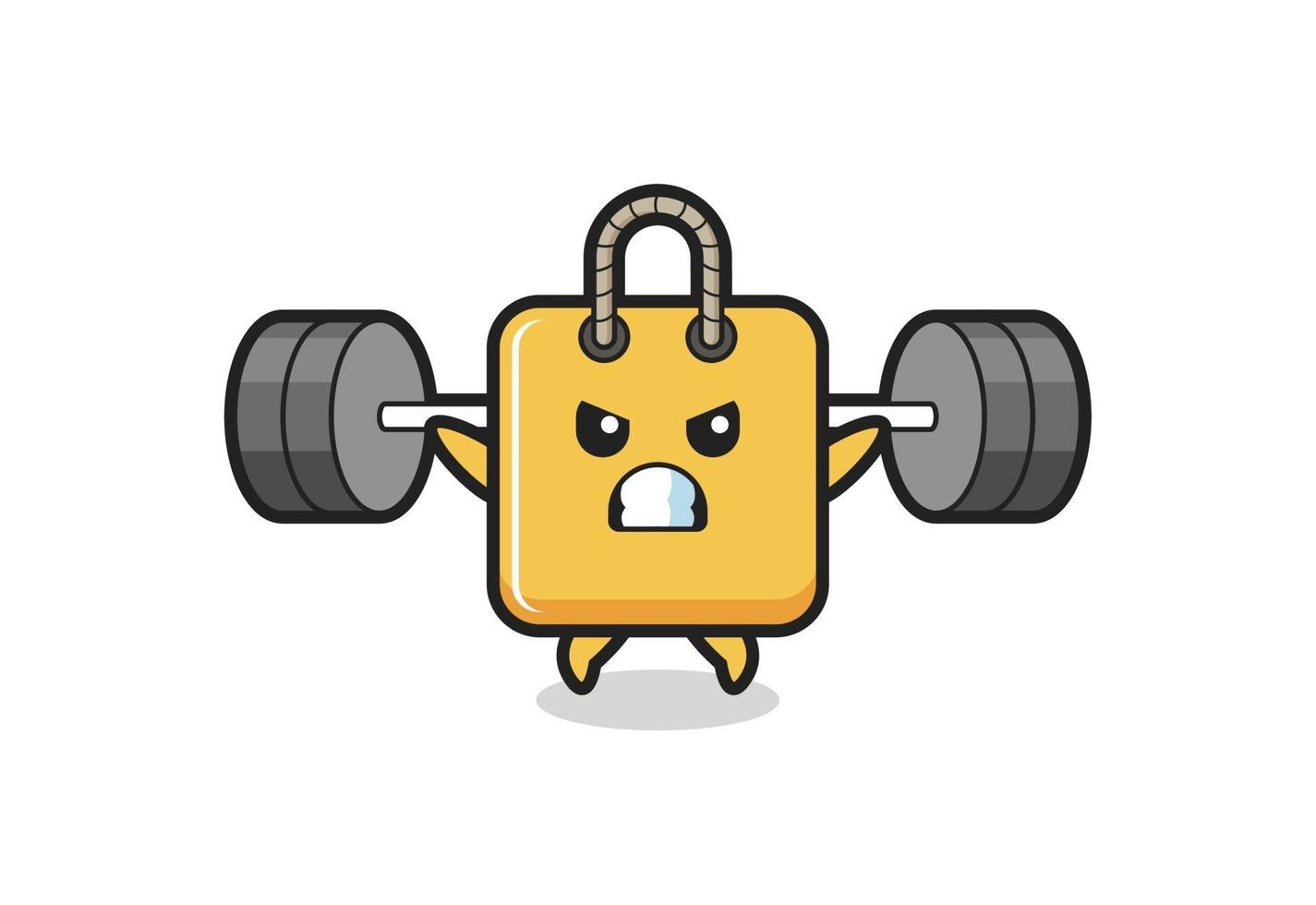 boodschappentas mascotte cartoon met een barbell vector