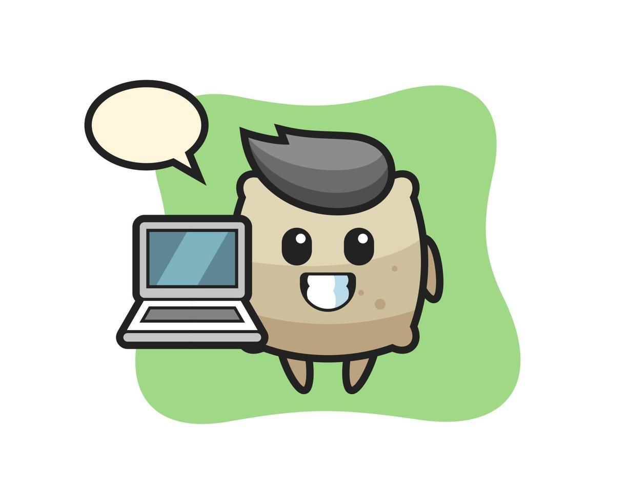 mascotteillustratie van zak met laptop vector