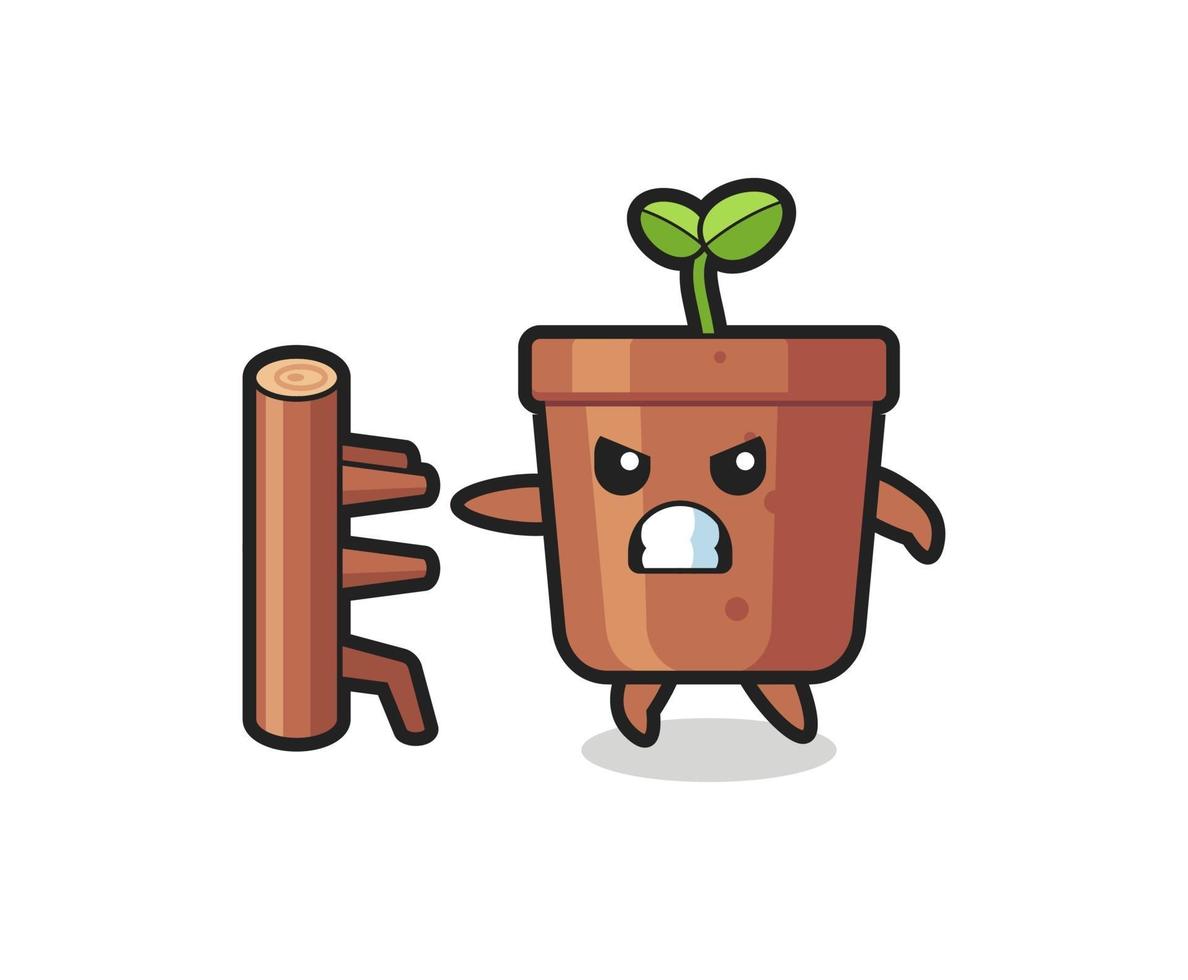 plant pot cartoon afbeelding als een karate vechter vector