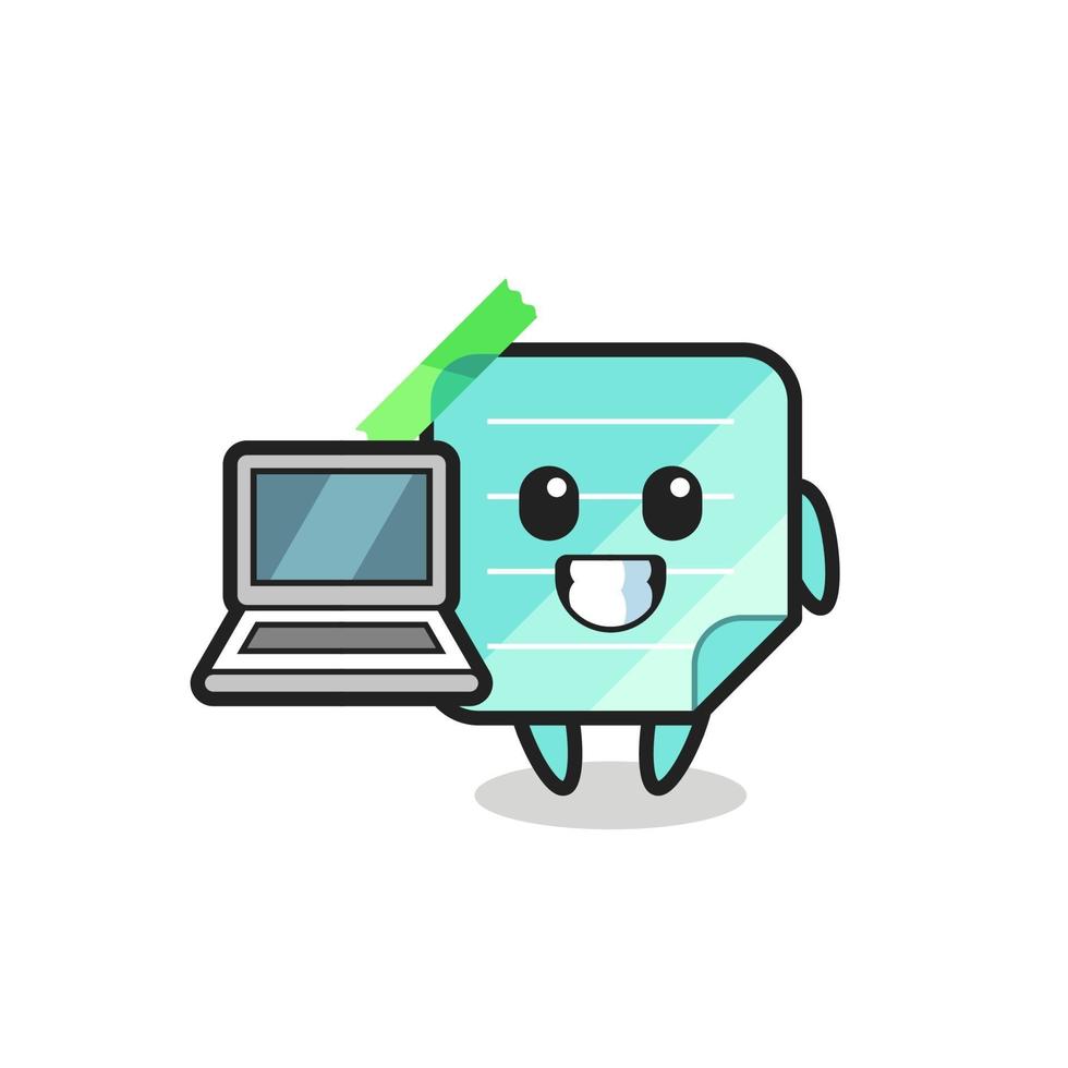 mascotteillustratie van plaknotities met een laptop vector