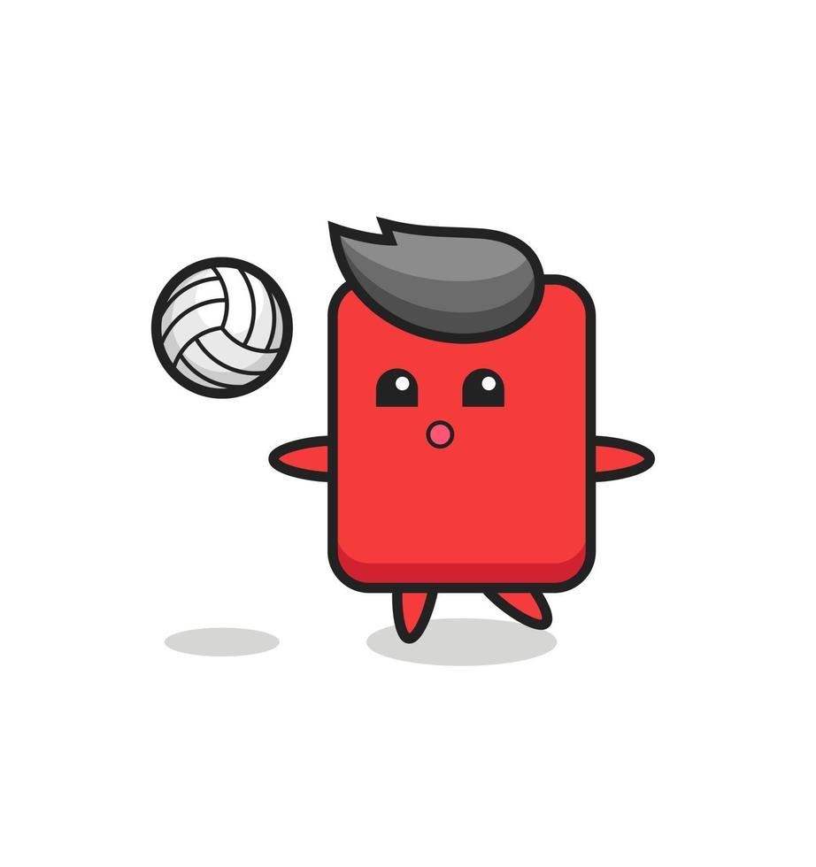 karakter cartoon van rode kaart speelt volleybal vector