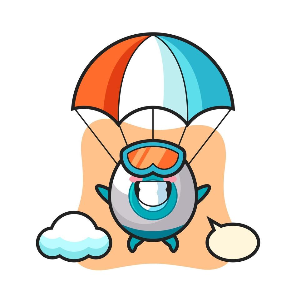 raket mascotte cartoon is aan het parachutespringen met een blij gebaar vector