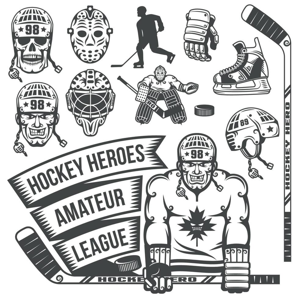 hockeyartikelen in vintage stijl vector