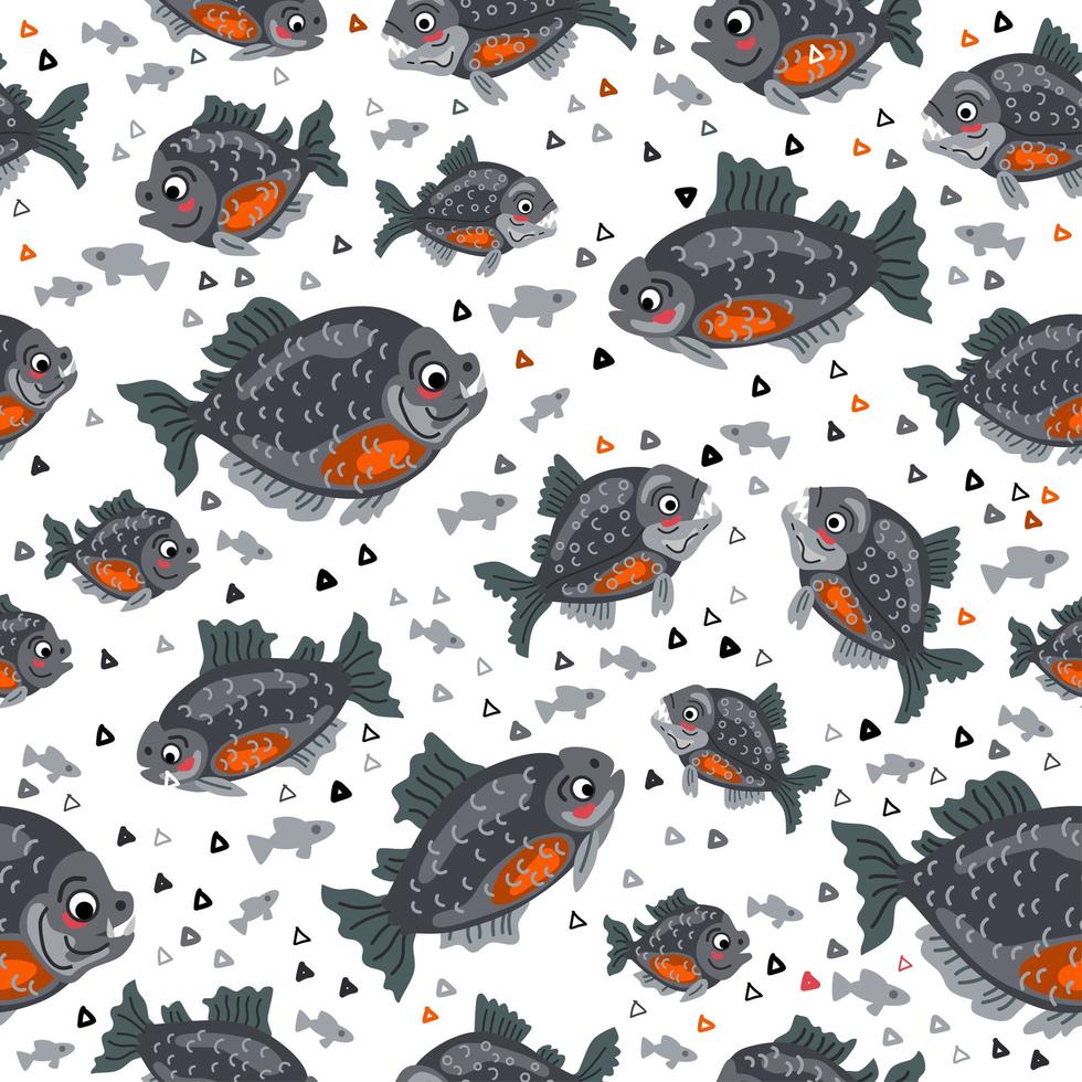 een kinderachtig patroon met cartoon piranha vissen. vector