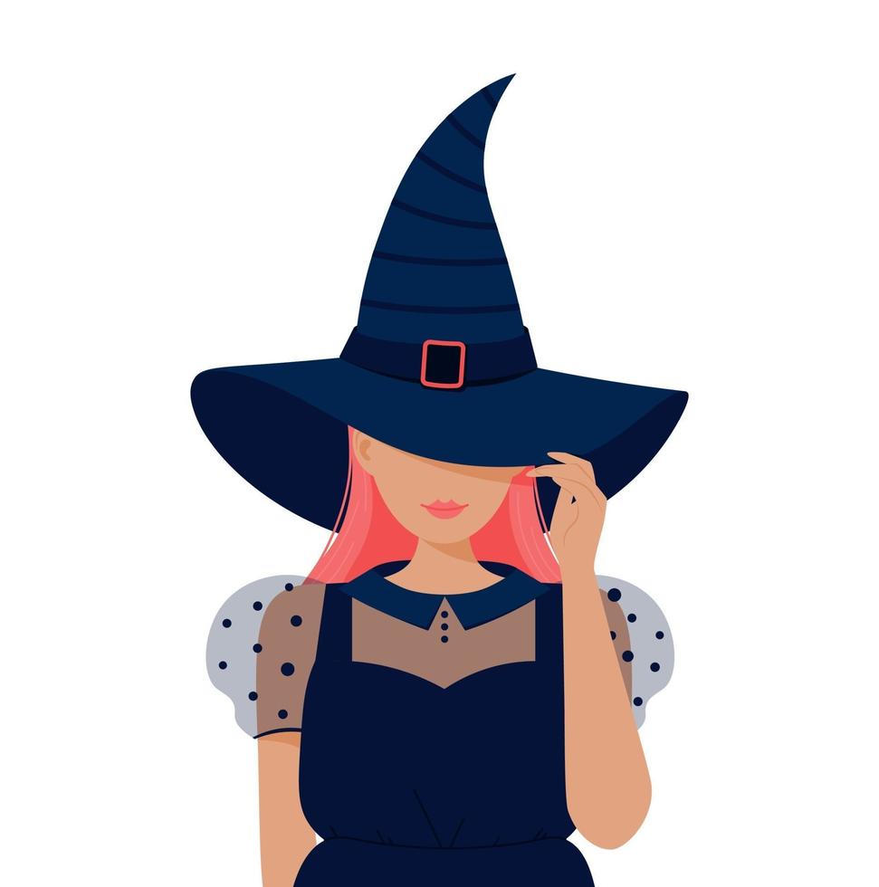 heks. halloween. heks kostuum. leuke moderne heks. hoed. vector