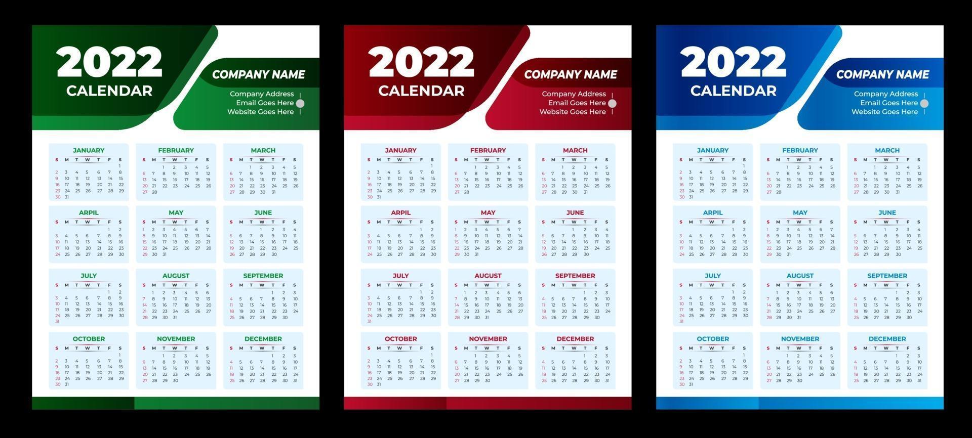2022 nieuwe kalendersjabloon vector