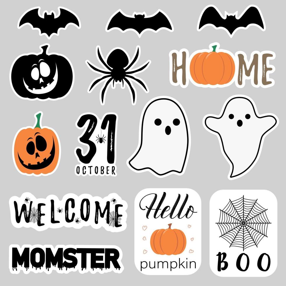 halloween-stickers met spoken en spinnen vector