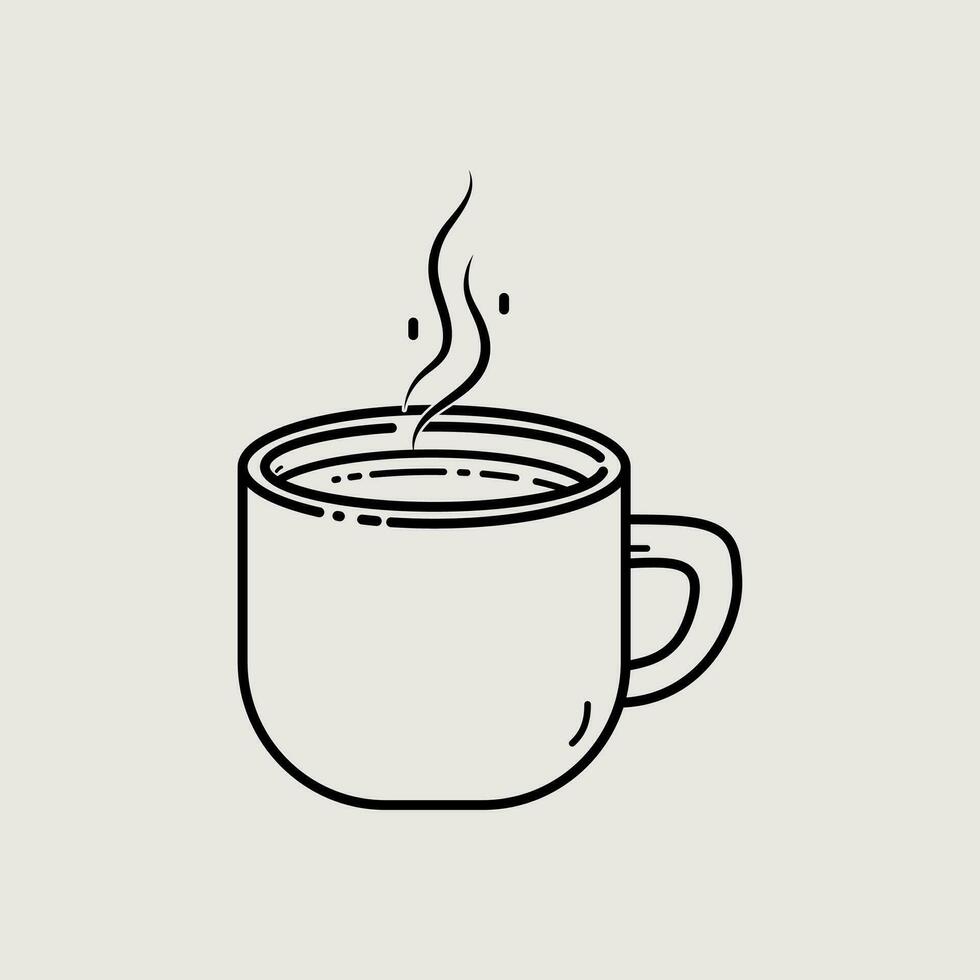 een kop van koffie Aan een schotel met een lepel. hand- getrokken vector gravure lijn kunst stijl illustraties