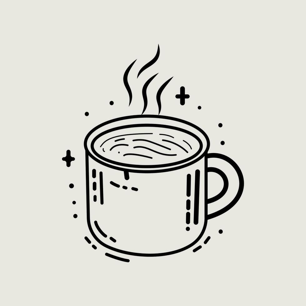 een kop heet koffie Aan een schotel met een lepel. . hand- getrokken vector gravure lijn kunst stijl illustraties