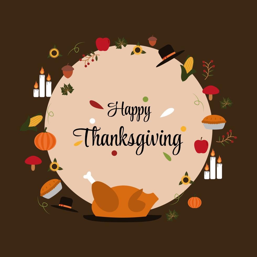 happy thanksgiving day eten herfst herfst seizoen vlakke afbeelding vector