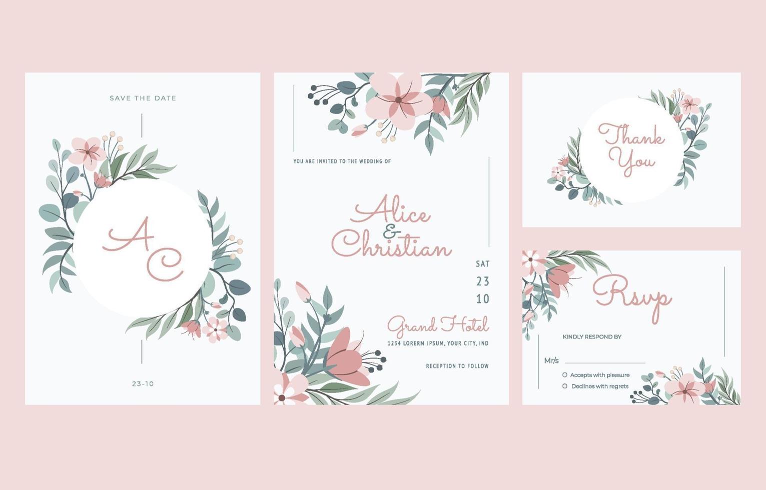 bloemen bruiloft uitnodiging set vector