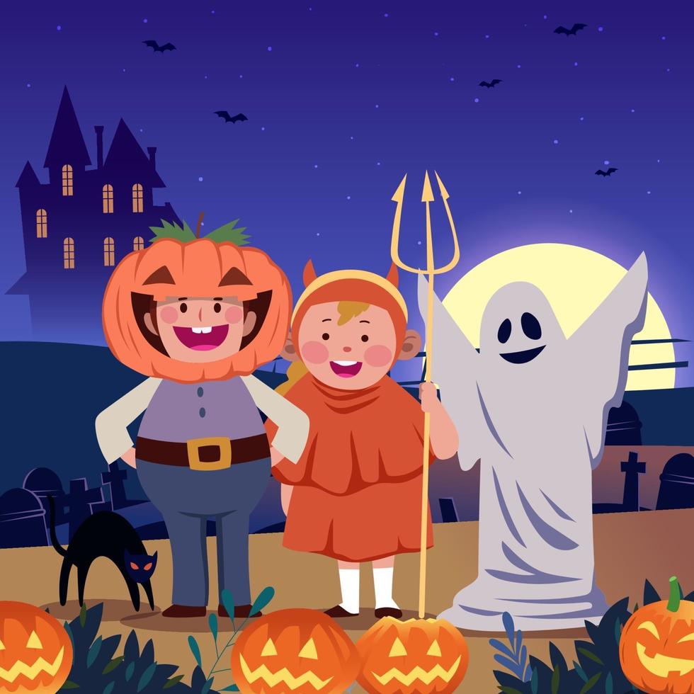 kinderen in Halloween-kostuumfeest vector