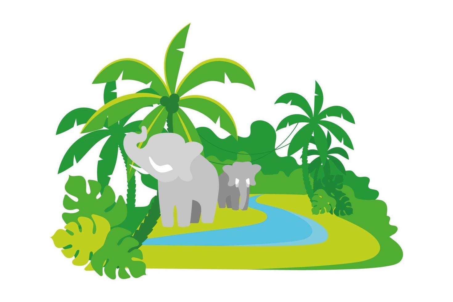 olifanten in jungle 2d vector geïsoleerde illustratie