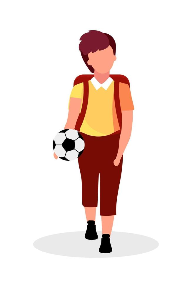 schooljongen met voetbal semi-egale kleur vector karakter