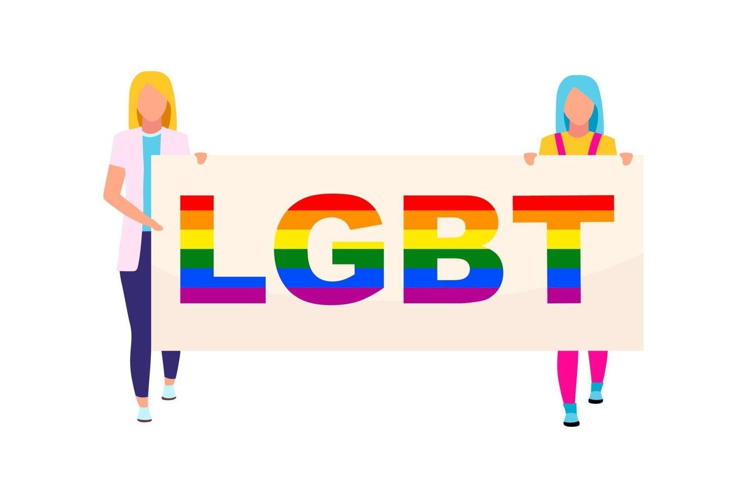 meisjes met lgbt-plakkaat semi-egale kleur vectortekens vector