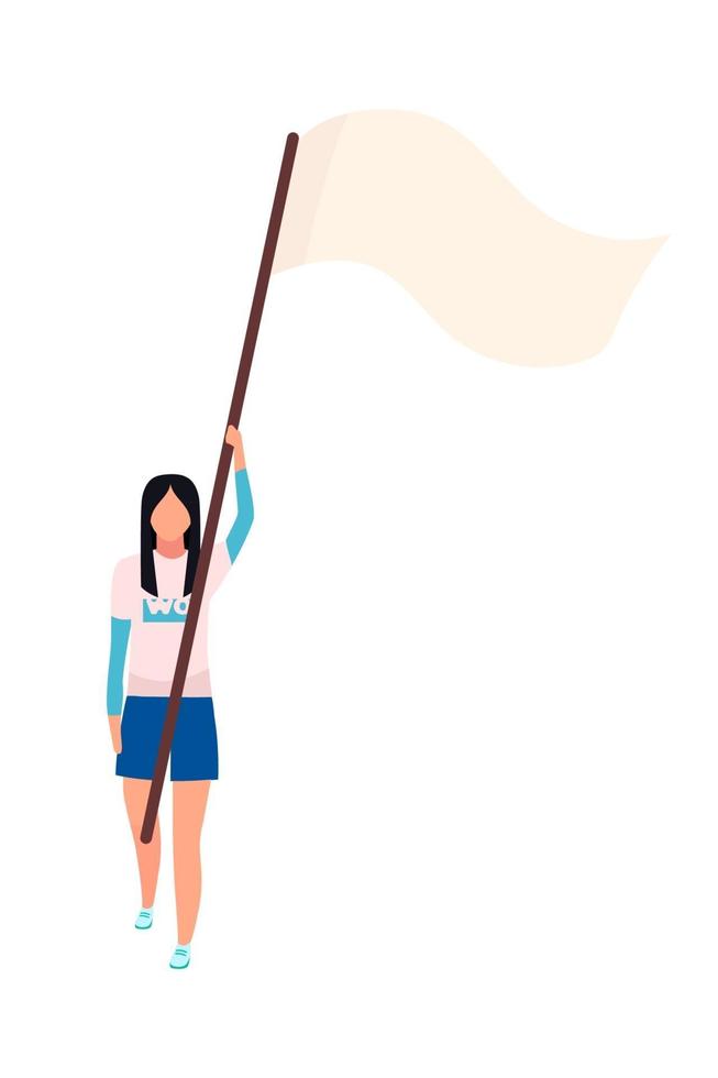 jonge vrouw met vlag op stok semi-egale kleur vectorkarakter vector
