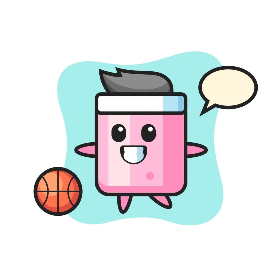 illustratie van marshmallow cartoon speelt basketbal vector