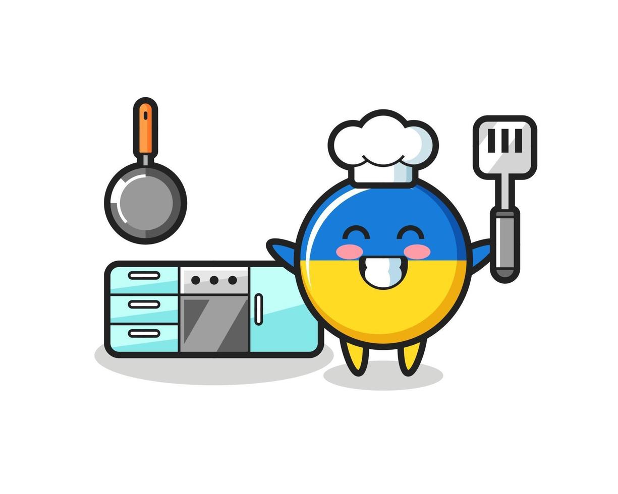 Oekraïne vlag badge karakter illustratie als een chef-kok aan het koken is vector