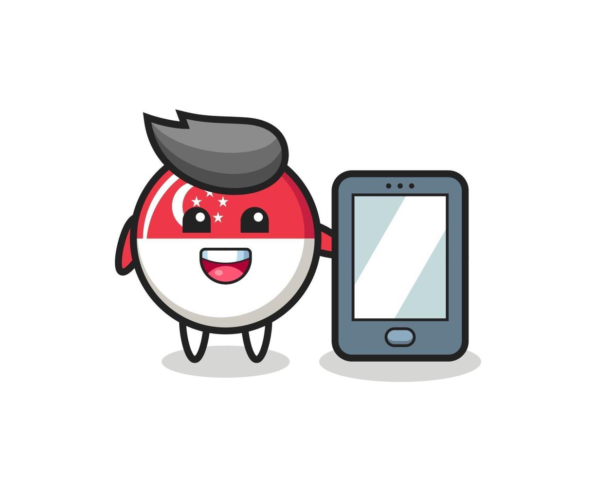 singapore vlag badge illustratie cartoon met een smartphone vector