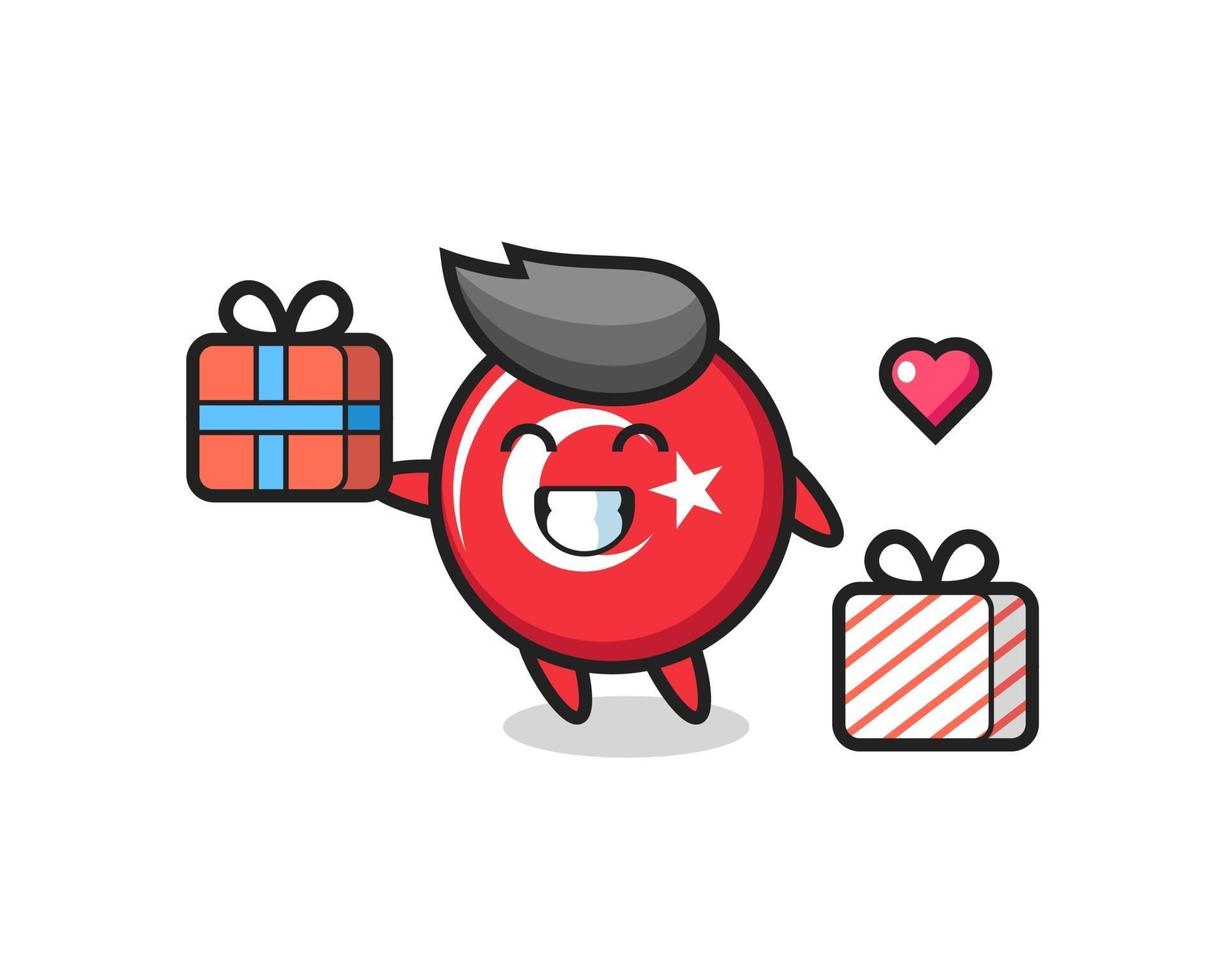 turkije vlag badge mascotte cartoon die het geschenk geeft vector