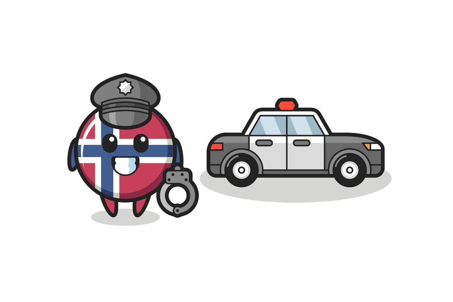 cartoon mascotte van noorse vlag badge als politie vector