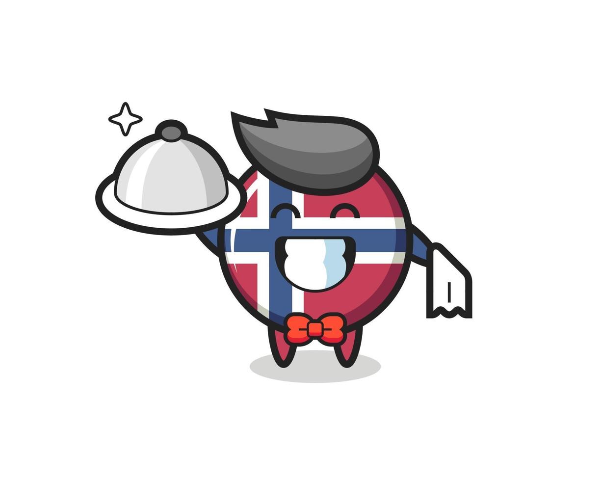 karakter mascotte van noorse vlag badge als obers vector