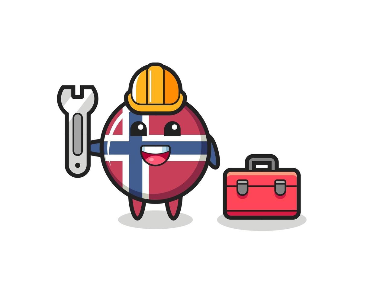 mascotte cartoon van noorse vlag badge als monteur vector