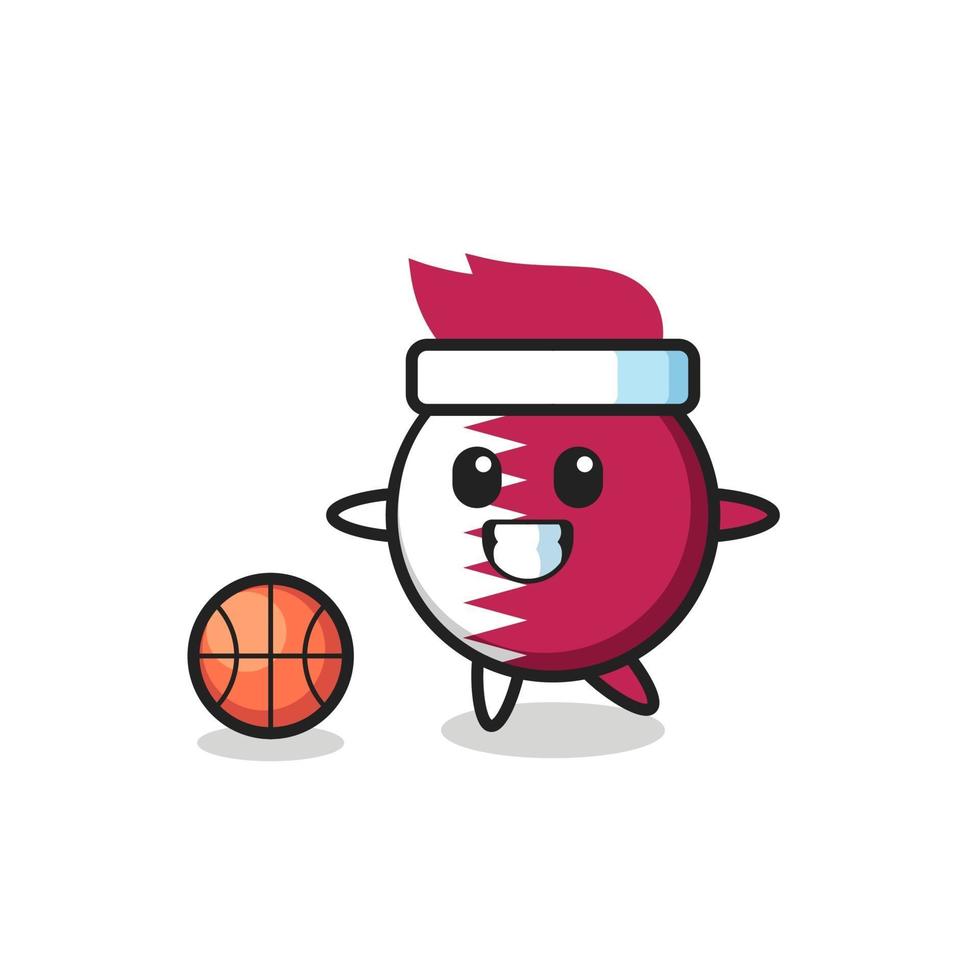 illustratie van qatar vlag badge cartoon speelt basketbal vector