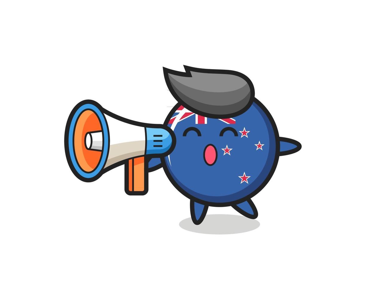 Nieuw-Zeelandse vlag badge karakter illustratie met een megafoon vector