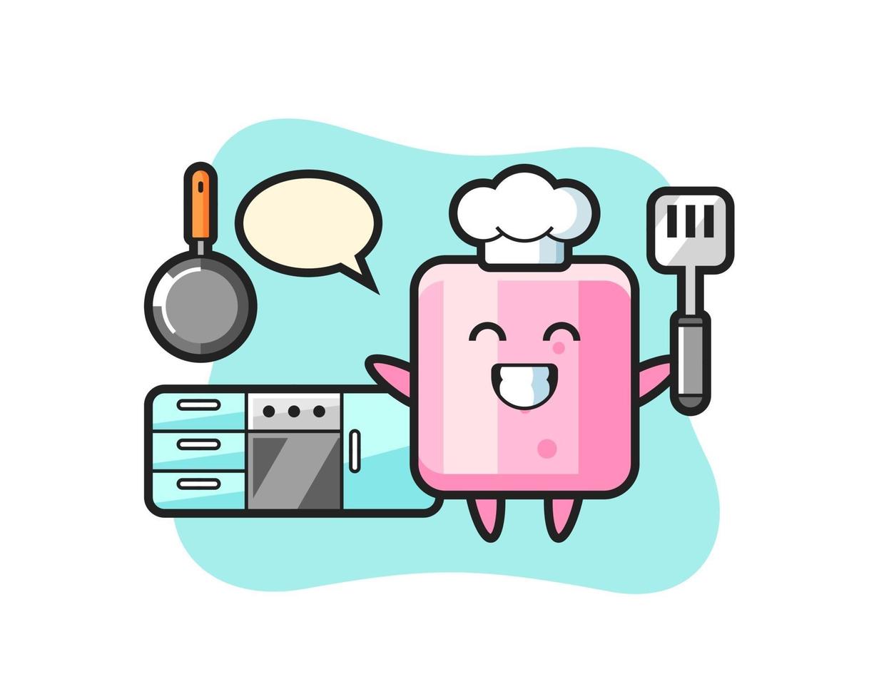 marshmallow-karakterillustratie terwijl een chef-kok kookt vector