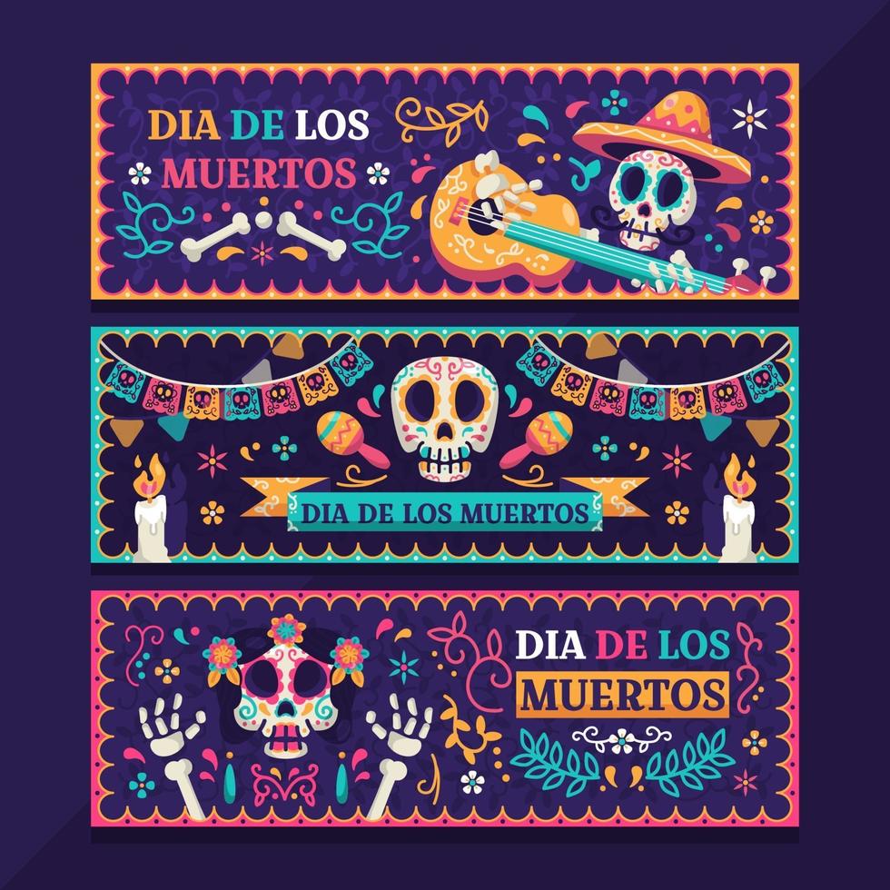 set dia de los muertos-banners vector