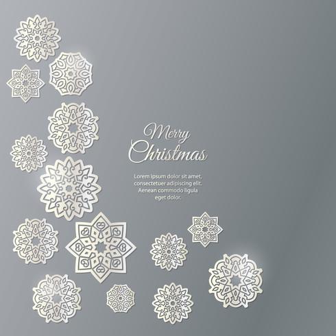 Vrolijk kerstfeest! Sneeuwvlokken met schaduw op een grijze achtergrond. vector