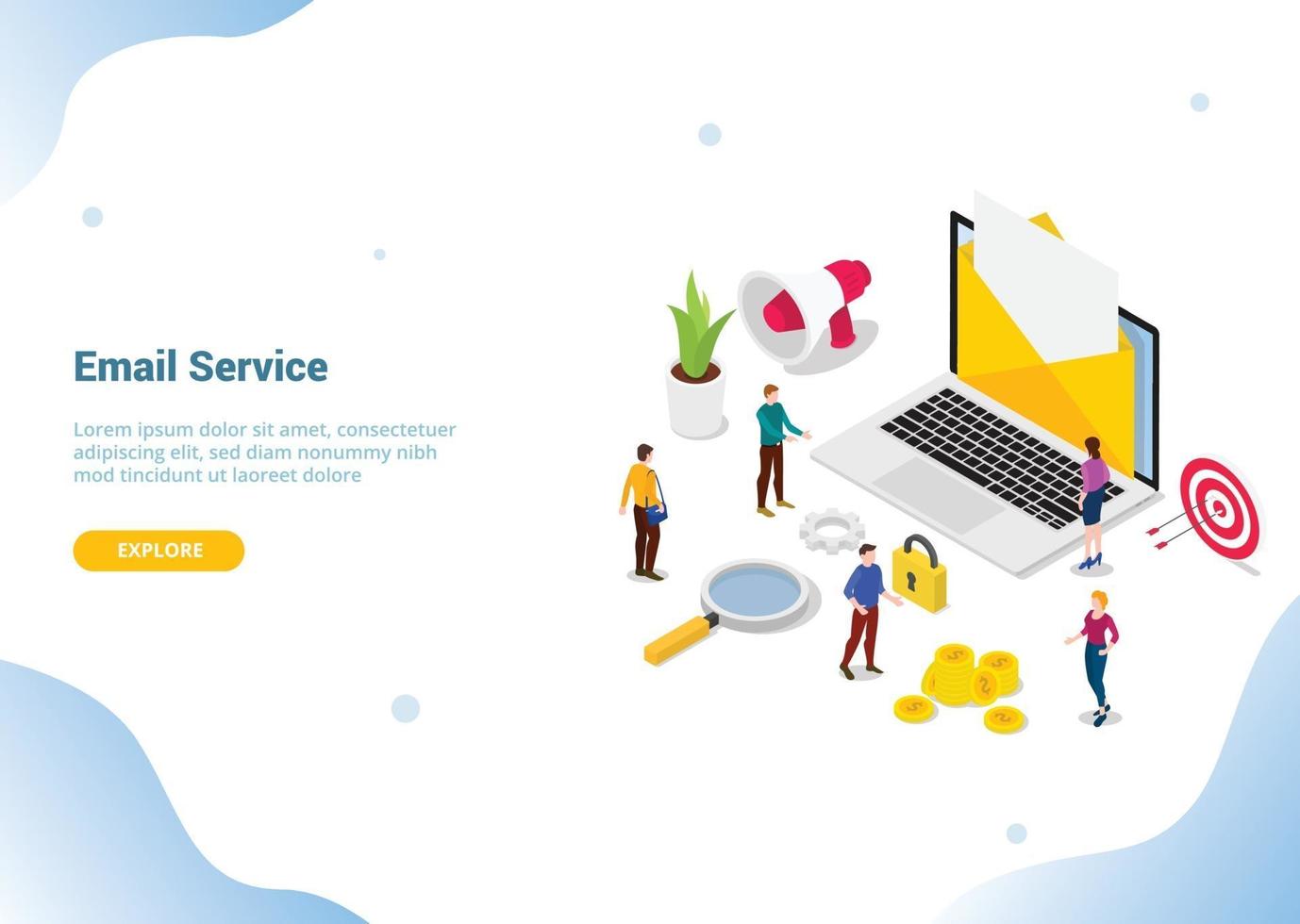 isometrische e-mailservice of servicesconcept voor web vector