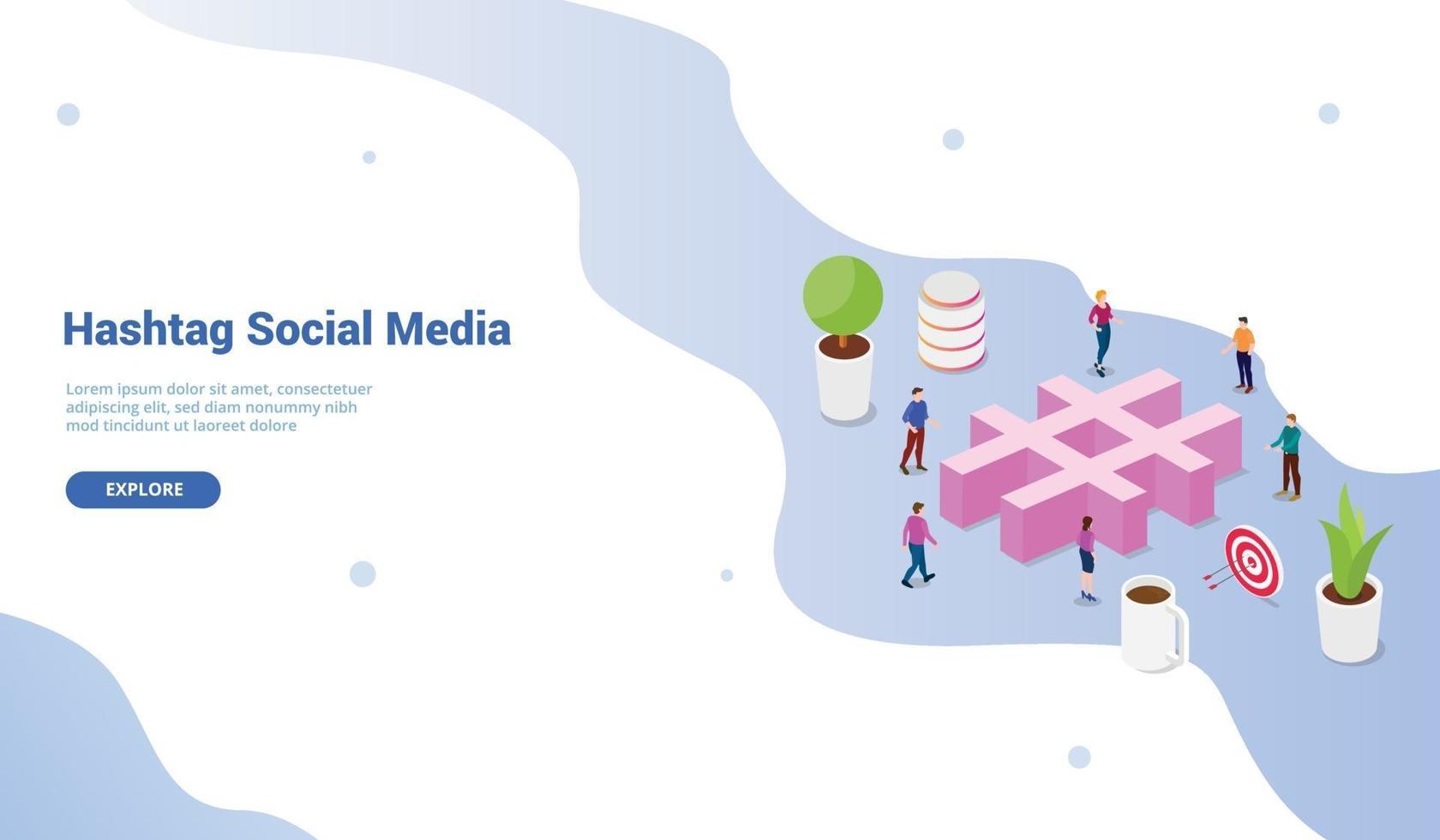 social media hashtag concept met menigte mensen en bedrijven vector